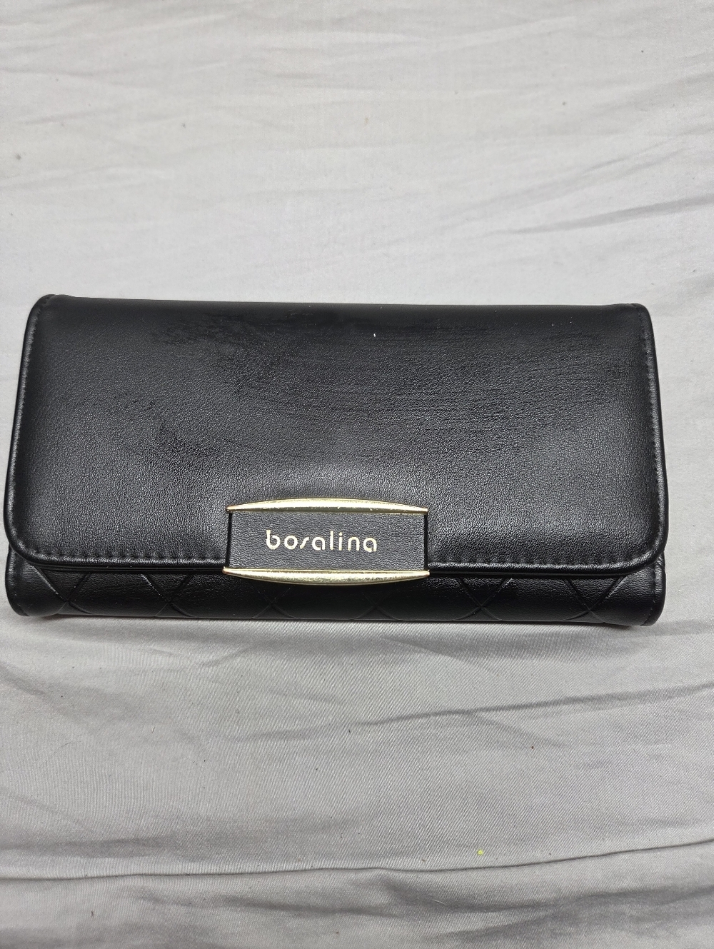 Boralina Black Quilted TriFold Wallet with Gold Accent